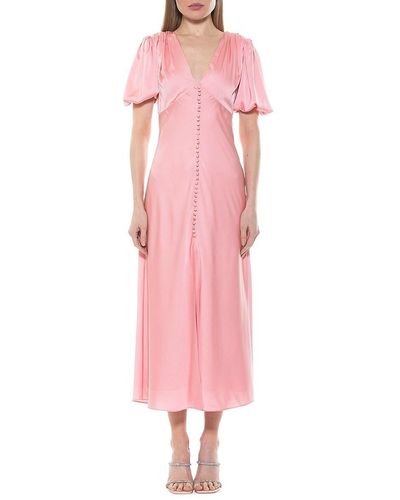 Alexia Admor Lorelei Floral Bubble Sleeve Midi Dress - Pink
