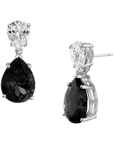 CZ by Kenneth Jay Lane Look Of Real Rhodium Plated & Cubic Zirconia Pear Drop Earrings - Black