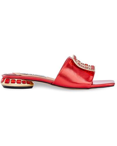 Lady Couture Amore Metallic Jewel Heel Mules - Red