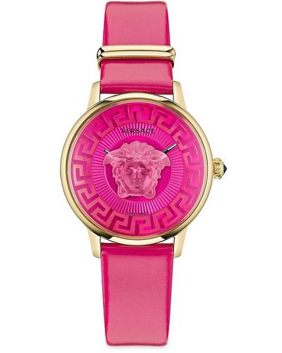 Versace Medusa Alchemy 38mm Ip Goldtone Stainless Steel & Leather Watch - Pink