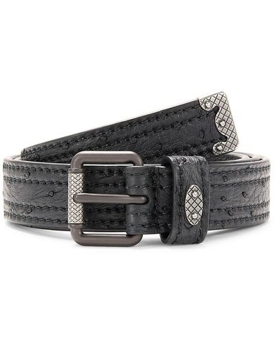 Bottega Veneta Ostrich-embossed Leather Tip Belt - Black