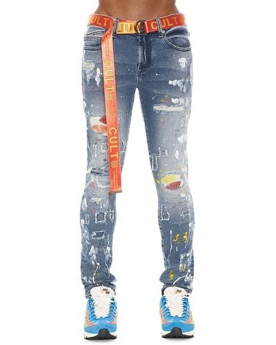 Cult Of Individuality Punk High Rise Distressed Super Skinny Jeans - Blue
