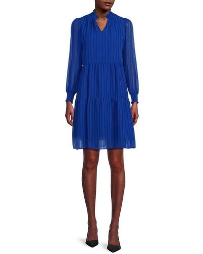 Nanette Lepore Pleated Splitneck Mini Dress - Blue