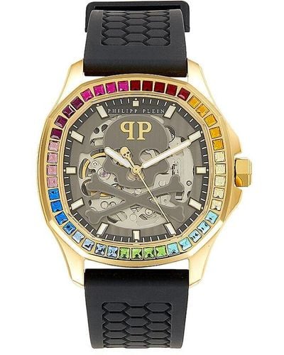 Philipp Plein $keleton $pectre 42mm Ip Yellow Goldtone Stainless Steel, Silicone & Preciosa Crystals Automatic Watch
