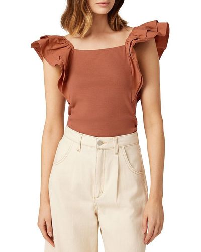 Joe's Jeans The Leslie Flutter-Sleeve Ribbed Cotton Top - Brown