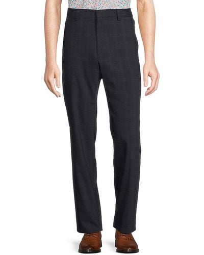 HUGO Tom Checked Wool Blend Flat Front Dress Trousers - Blue
