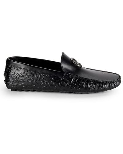 Roberto Cavalli Textured Leather Driving Loafers - Black