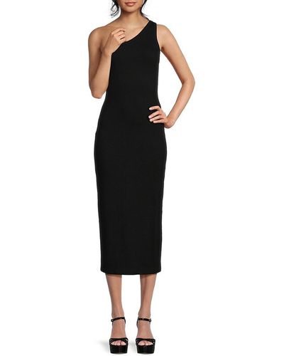 Vero Moda Udava One Shoulder Ribbed Midi Dress - Black
