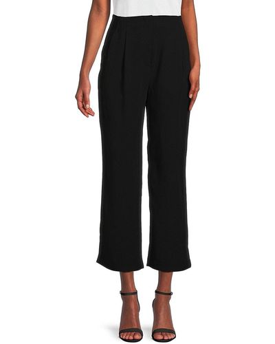 Gracia Pleated Straight Cropped Wide Leg Trousers - Black
