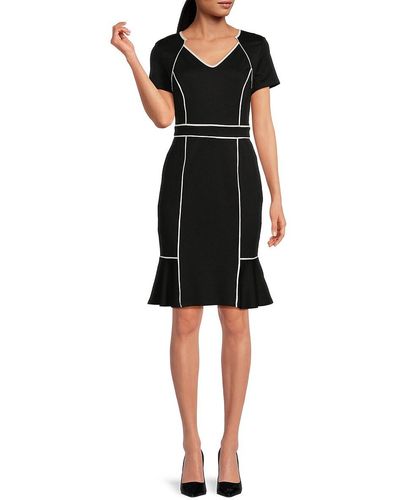 FOCUS BY SHANI Contrast Trim Short Sleeve Dress - Black