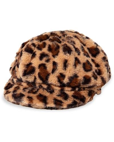 San Diego Hat Pattern Faux Fur Newsboy Cap - Brown