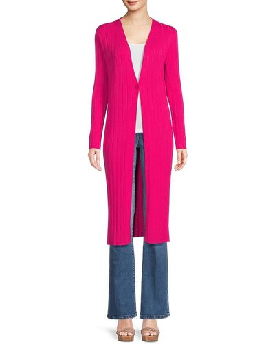 Calvin Klein Collarless Rib Knit Duster Cardigan - Pink