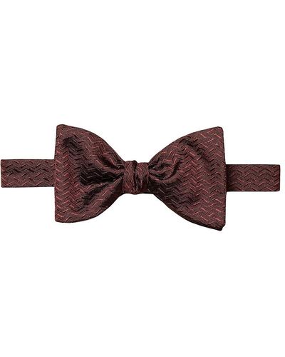 Eton Zig Zag Silk Jacquard Pre Tied Bow Tie - Brown