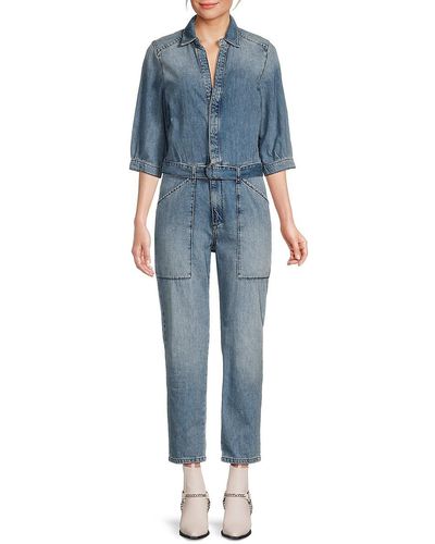 Ba&sh Combinaison Frida Belted Denim Cropped Jumpsuit - Blue