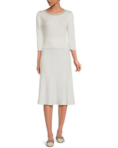 Nanette Lepore 2-piece Ribbed Sweater & Midi Skirt Set - White