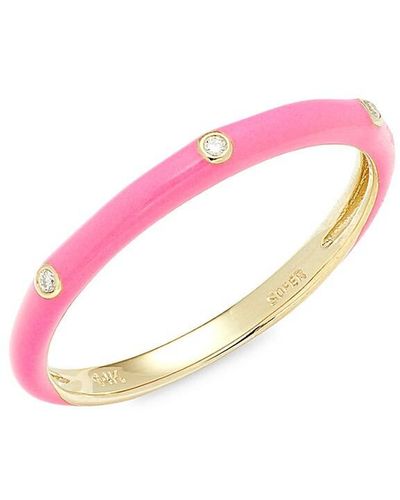 Nephora 14k Yellow Gold, 0.02 Tcw Diamond & Enamel Band Ring - Pink
