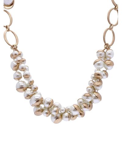 Saachi Half Moon Faux Pearl Layered Necklace - Natural