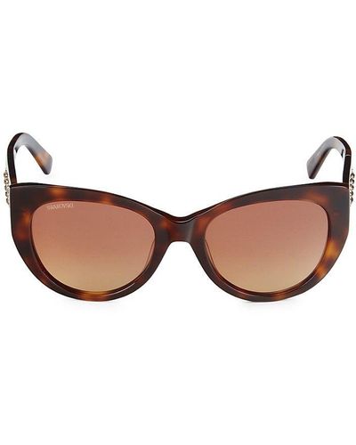 Swarovski 53mm Crystal Cat Eye Sunglasses - Brown
