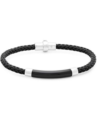 Effy Black Agate, Sterling Silver And Leather Braided Bracelet