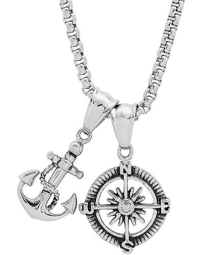 Anthony Jacobs Stainless Steel Anchor & Compass Pendant Necklace - Metallic