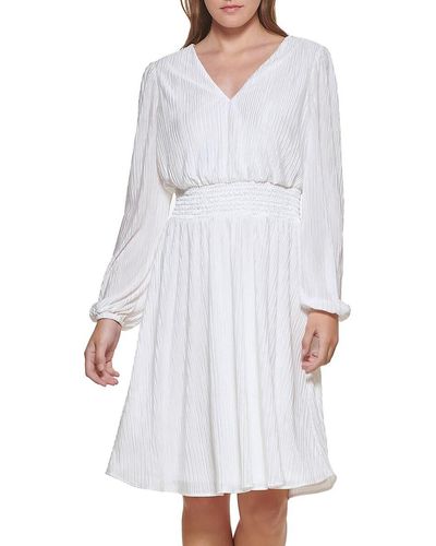 Kensie Crinkle Blouson Dress - White