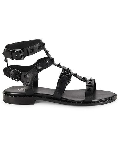 Ash Conestud Leather Gladiator Flat Sandals - Black