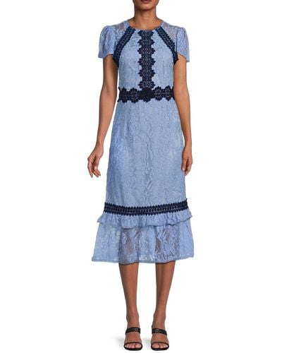 Rachel Parcell Contrast Lace Midi Dress - Blue