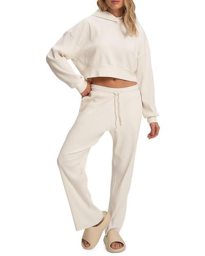 Noize Rubi Ribbed Cropped Hoodie - White