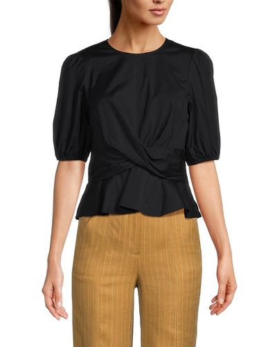 Veronica Beard Arvilla Twisted Puff Sleeve Top - Black