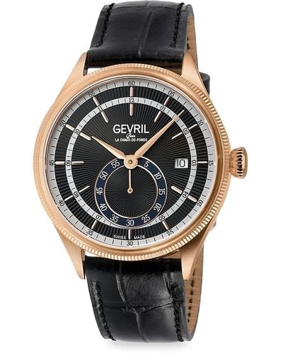 Gevril Empire 40mm Stainless Steel & Leather Automatic Strap Watch - Black