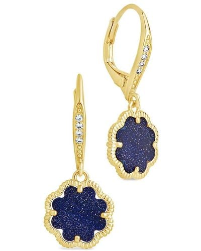 Sterling Forever Rose Clover 14k Goldplated, Cubic Zirconia & Faux Stone Drop Earrings - Blue