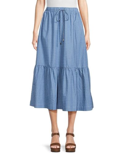 Line & Dot Phoebe Chevron Pattern A Line Midi Skirt - Blue