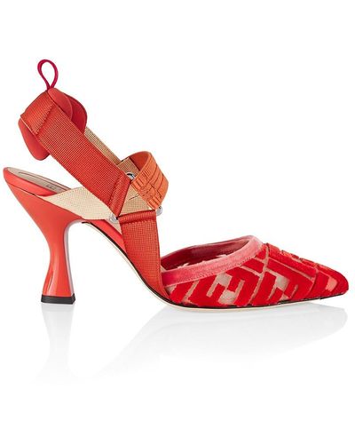 Fendi Colibri Mesh Slingback Court Shoes - Red