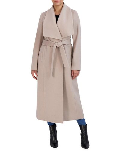 Cole Haan Wool Blend Belted Wrap Coat - Natural