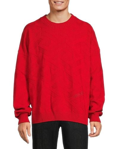 Versace Macro Greca Woven Wool Jumper - Red