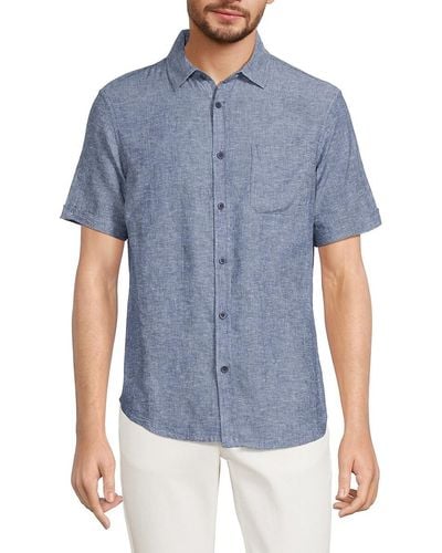 Saks Fifth Avenue Solid Linen Blend Shirt - Blue