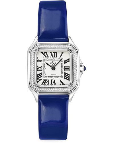 Gv2 Milan 27.5Mm Stainless Steel, Diamond & Leather Strap Watch - Blue
