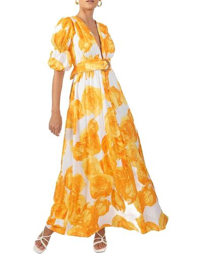 Akalia Floral Belted Maxi Dress - Yellow