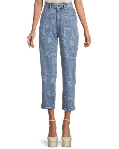 Karl Lagerfeld High Rise Logo Cropped Jeans - Blue
