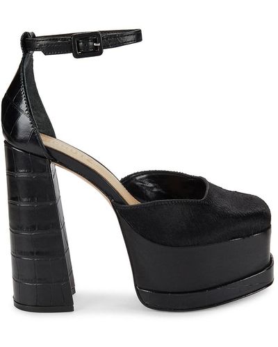 SCHUTZ SHOES Dyed Hair Croc Embossed Trim Platform Sandals - Black