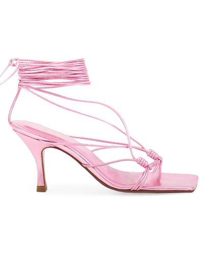 Andrea Wazen Mandaloun Leather Wraparound Sandals - Pink