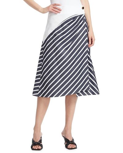 Tanya Taylor Ziggy Asymmetric Stripe Cotton Wrap Midi Skirt - Black