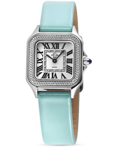 Gv2 Milan 27.5Mm Stainless Steel, 0.06 Tcw Diamond & Leather Strap Watch - Blue