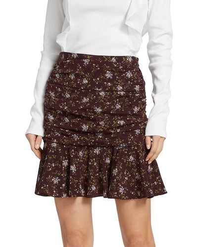 Veronica Beard Taras Ruched Silk Mini Skirt - Brown