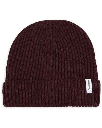 Calvin Klein Ribbed Knit Fisherman Beanie - Red