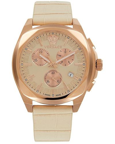 Versace 40mm Ip Rose Goldtone Stainless Steel & Leather Strap Chronograph Watch - Natural