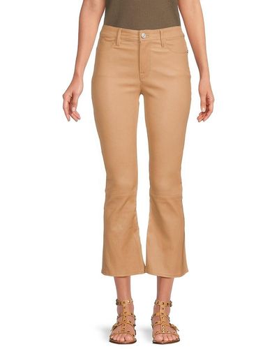 FRAME Leather Cropped Bootcut Trousers - Natural