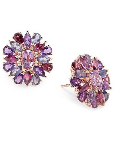 Effy ENY 14k Rose Gold & Multistone Stud Earrings - Pink