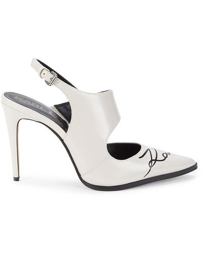 Karl Lagerfeld Logo Leather Slingback Court Shoes - Metallic