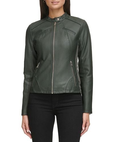 Guess Band Collar Faux Leather Jacket - Grey